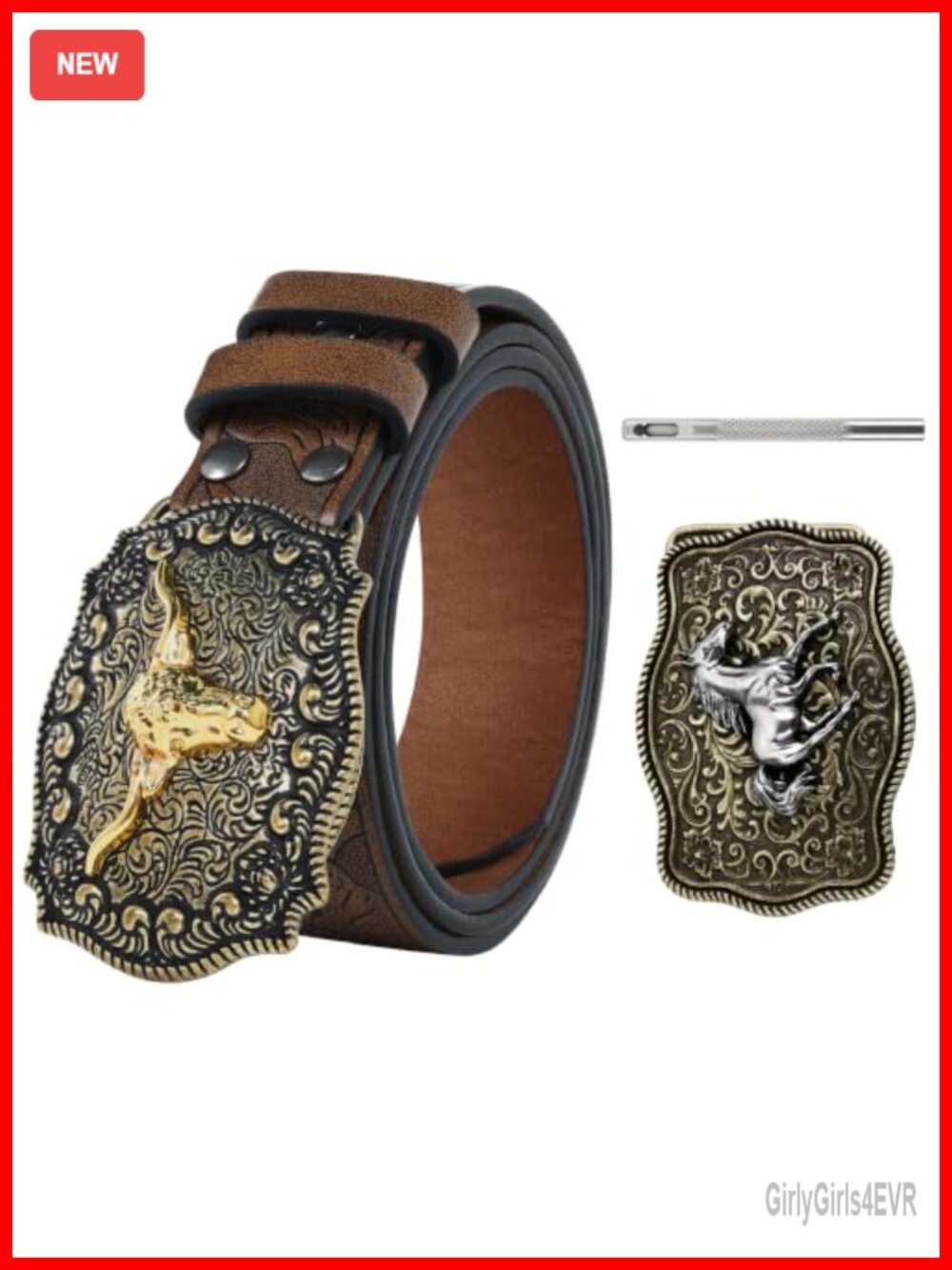 Western Cowboy Belt PU Leather Removable Buckles Boho Rodeo
